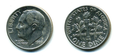 США 10 ЦЕНТОВ = 1 ДАЙМ 1989 P, РУЗВЕЛЬТ KM 195а медь плакированная медно-никелем 46-2513