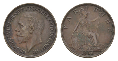Великобритания 1 фартинг 1936 Георг V (1910-1936) KM 825, Spink 4061 медь 4627-635