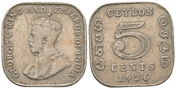 Цейлон 5 центов 1926 Георг V (1910-1936) KM 108 медно-никель 4114-321