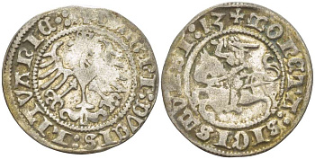 Польша 1/2 гроша (полугрош) 1513 Сигизмунд I Старый (1506-1548), вес 1,19 гр. серебро 1517-234