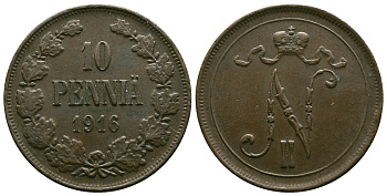 РОССИЯ ДЛЯ ФИНЛЯНДИИ 10 ПЕННИ 1916 Биткин 439 медь 4381-126