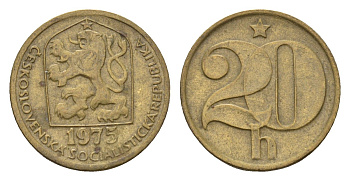 Чехословакия 20 геллеров 1975 KM 74 латунь 188-949