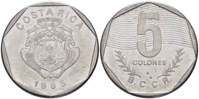 Коста-Рика 5 колонов 1985 B.C.C.R. KM 214.2 нержавеющая сталь 67-954