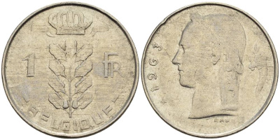 Бельгия 1 франк 1963 Belgique, Бодуэн I (1951-1993) KM 142.1 медно-никель 4546-451