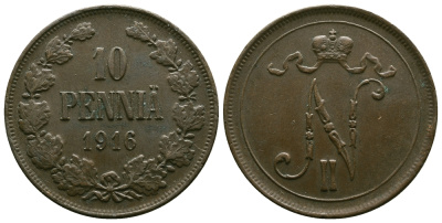 РОССИЯ ДЛЯ ФИНЛЯНДИИ 10 ПЕННИ 1916 Биткин 439 медь 4381-126