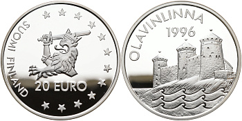 Финляндия 20 евро 1996 Крепость Олавинлинна серебро PROOF 02-207-44
