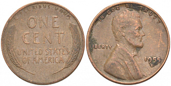 США 1 ЦЕНТ 1955 D, ЛИНКОЛЬН KM А132 медь цинк 218-258
