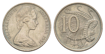 Австралия 10 центов 1981 Елизавета II (1952-2022), птица лирахвост KM 65 медно-никель 4657-146
