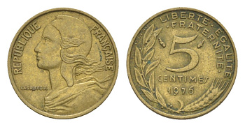 Франция 5 сантимов 1976 тип Morlon KM 933, Le Franc 125.12 алюминиевая бронза 4630-329