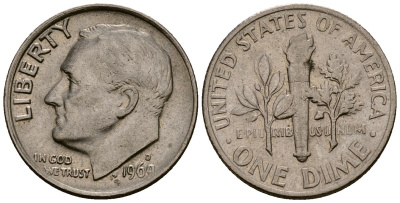 США 10 центов (дайм) 1969 Рузвельт, D KM 195a медь плакированная медно-никелем 4164-948