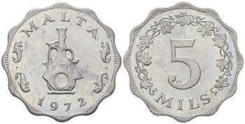 Мальта 5 милей 1972 KM 7 алюминий aUNC 4511-242