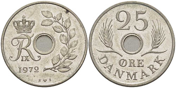 ДАНИЯ 25 ЭРЕ 1972 S; S, ФРЕДЕРИК IX (1947-1972) KM 855.2 медно-никель 94-552