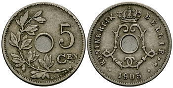 Бельгия 5 сантимов 1905 Belgie KM 55 медно-никель 4173-124