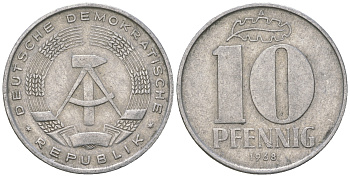 ГДР 10 пфеннигов 1968 A KM 10 алюминий 3459-616