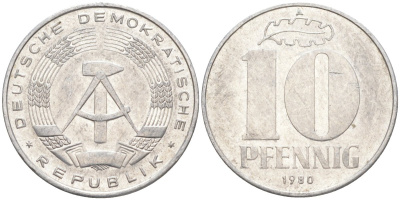 ГДР 10 пфеннигов 1980 А KM 10 алюминий 219-1117