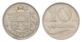 Латвия 10 сантимов 1922 год-тип KM 44 никель 4689-769