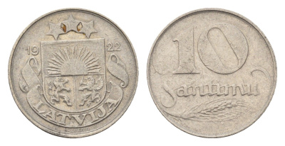 Латвия 10 сантимов 1922 год-тип KM 44 никель 4689-769