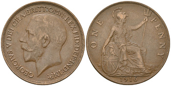 Великобритания 1 пенни 1916 Георг V (1910-1936) KM 810, Spink 4051 бронза    69-311
