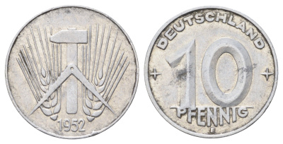 ГДР 10 пфеннигов 1952 E KM 7 алюминий 4668-1125