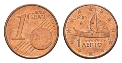 Греция 1 евроцент 2009 KM 181 сталь плакированная медью aUNC 4630-432