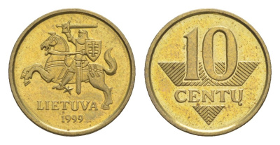 Литва 10 центов 1999 KM 106 никель латунь UNC 4632-613