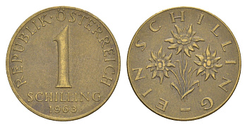Австрия 1 шиллинг 1963 KM 2886 алюминиевая бронза 4556-1131