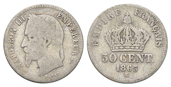 Франция 50 сантимов 1865 K, Наполеон III (1852-1870) KM 814.3 серебро 4623-1149