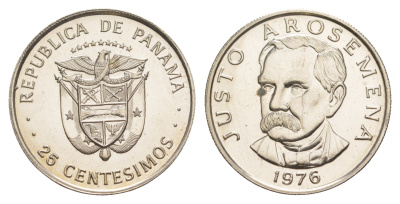 Панама 25 сентесимо 1976 Хусто Аросемена, тираж 12.000 экземпляров KM 37 медь плакированная медно-никелем BU 4642-724