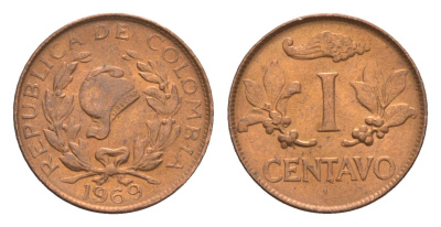 Колумбия 1 сентаво 1969 KM 205a сталь плакированная медью aUNC 4655-869