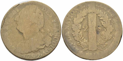 ФРАНЦИЯ 2 СОЛЯ 1792 А, МОНДВОР ПАРИЖ, ЛЮДОВИК XVI (1774-1793) KM 603.1 (С 89.1) бронза 107-215