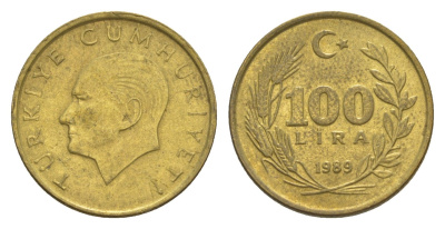 Турция 100 лир 1989 Кемаль Ататюрк KM 988 алюминиевая бронза UNC 4647-639