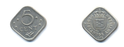 Нидерландские Антилы 5 центов 1975 Юлиана (1948-1980) KM 13 медно-никель 4379-1146