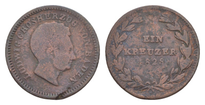 Баден 1 крейцер 1828 Людвиг I (1818-1830) KM 189 медь 4639-431