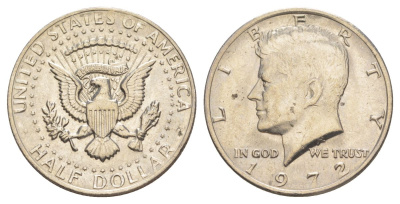 США 1/2 доллара (50 центов) 1972 Джон Кеннеди KM 202b медь плакированная медно-никелем aUNC 4149-942