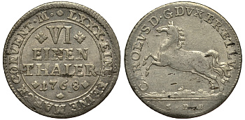 Брауншвейг-Вольфенбюттель 1/6 талера 1768 IDB, вес 5,16 гр. KM 971 серебро 413-2024