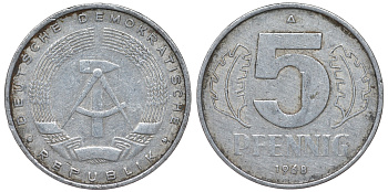 ГДР 5 пфеннигов 1968 A KM 9.1 алюминий 62-144