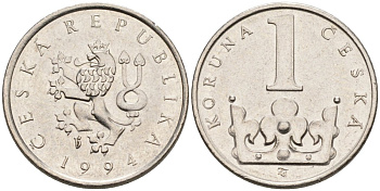 Чехия 1 крона 1994 KM 7 сталь плакированная никелем 4609-336