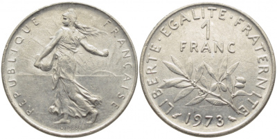 ФРАНЦИЯ 1 ФРАНК 1973 СЕЯТЕЛЬ KM 925.1 никель 3856-752