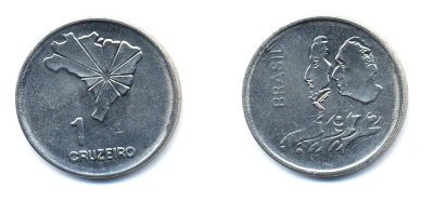 Бразилия 1 крузейро 1972 150 лет независимости KM 582 никель aUNC 76-853