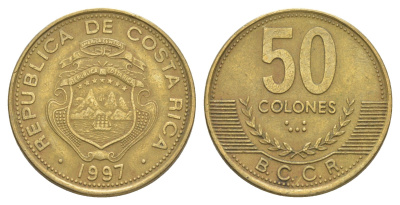 Коста-Рика 50 колонов 1997 KM 231 алюминиевая бронза 4635-933