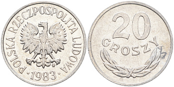 Польша 20 грошей 1983 MW KM А47 алюминий    4138-951