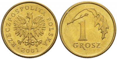 Польша 1 грош 2001 MW KM 276, Parchimowicz 701j латунь UNC 4516-1045