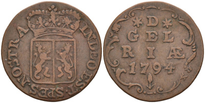 Гельдерланд (Gelderland), Нидерланды 1 дуит 1794 KM 108 медь 4523-633