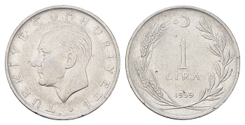 Турция 1 лира 1959 Кемаль Ататюрк KM 889a.1 нержавеющая сталь 4706-1147