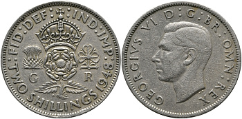 Великобритания 2 шиллинга (флорин) 1948 Георг VI (1936-1952) KM 865, Spink 4102 медно-никель 4394-1144