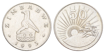 Зимбабве 50 центов 1993 восходящие солнце KM 5 медно-никель UNC 4654-511