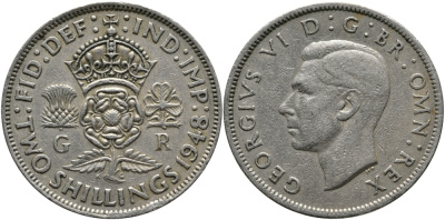 Великобритания 2 шиллинга (флорин) 1948 Георг VI (1936-1952) KM 865, Spink 4102 медно-никель 4394-1144