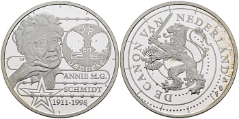 НИДЕРЛАНДЫ МЕДАЛЬ СЕРИИ ИСТОРИЯ НИДЕРЛАНДОВ, АННА МАРИЯ ГЕРТРУДА ШМИДТ (1911-1995) ГОЛАНДСКАЯ ПИСАТЕЛЬНИЦА, ДИАМЕТР 30 ММ., ВЕС 9,43 ГР. медно-никель 1076-6-51
