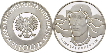 Польша 100 злотых 1973 MW, Николай Коперник KM 68, Parchimowicz 269 серебро PROOF 1084-10-21