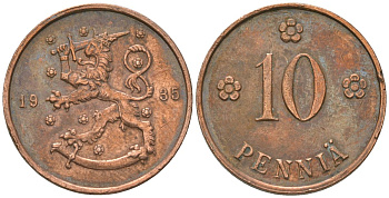 Финляндия 10 пенни 1935 KM 24 медь 4589-155